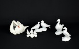 Lot of Five White Continental Porcelain Bird Figurines: Czechoslovakia, Limoges, & Bavaria