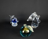 Lot of Three Glass Paperweights: Fish, Horse Head, & Apple/Peach