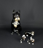 Lot of Four Ceramic Dog Figurines: Black Boxer & Boston Terriers