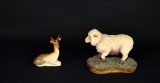 Lot of Two Animal Figurines: Marble Aggregate New Zealand Ewe & Russian Ceramic Deer
