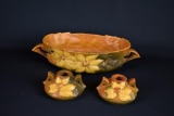 Roseville USA “Clematis” Console Bowl w/ Matching Candle Holders