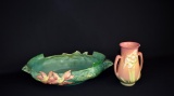 Lot of Two Roseville USA Pieces: “Clematis” Console Bow & “Iris” Vase