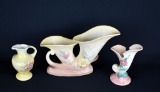Lot of Three Hull Pottery Pieces: “Magnolia” Double Conucopia, “Sunglow” Cornucopia, & Ewer