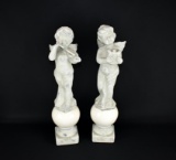 Pair of White Ceramic Decorative 22” Cupid Figurines