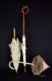 Vintage Lot of Three Ladies Items: Parasols & Wicker Basket Purse