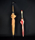 Lot of Two Vintage Umbrellas w/ Wolf & Clown Head Handles