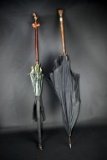 Lot of Two Vintage Umbrellas w/ Cherries & Cartouche Handles