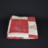 Red & Cream Hand Embroidered Bed Cover
