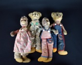 Vintage Lot of Four Bear & Monkey Long Legged Soft Toys