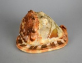 Hand Carved Conch Sea Shell III w/ Classical Landscape of Volcano / Pompei