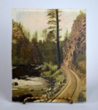 Oil Landscape of Road Along River, Unsigned & Unframed