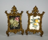 Pair of Gilt Metal Baroque Style Picture Frames w/ Floral Images