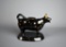 Antique Jackfield Shropshire, England Black Lead Glaze Ceramic Souvenir Cow Creamer with Lid