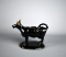 Antique Jackfield Shropshire, England Black Lead Glaze Ceramic Cow Creamer with Lid