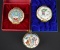 Lot of Two Halcyon Days Enamel Christmas Boxes & One Ornament with Acrylic Stand, England