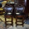 Pair of Artistica Tarleton Mahogany & Leather Barstools with Brass Nailhead Trim & Memory Swivel
