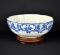 1996 Tiffany & Co. “Tiffany Delft” Blue & White Bowl, Portugal with Wooden Base