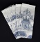 Lot of Five Blue & White Linen Tea Towels with Historic Williamsburg Virginia Buildings Pattern