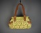 Fossil Green & Cream Canvas Handbag with Brown Leather Trim