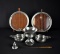 Lot of Stieff Williamsburg” Pewter Porringers, Candle Snuffer & Round Wood Grain Trays