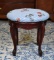 Vintage Mahogany Scoll Footed Floral Gingham Upholstered Seat Round Top Stool