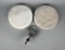Two Round White Stone Cutting Boards & Mariposa Metal Bottle Stopper