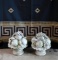 Pair of Resin Marblesque Garden Urn & Fruit Topiaries, 15” H
