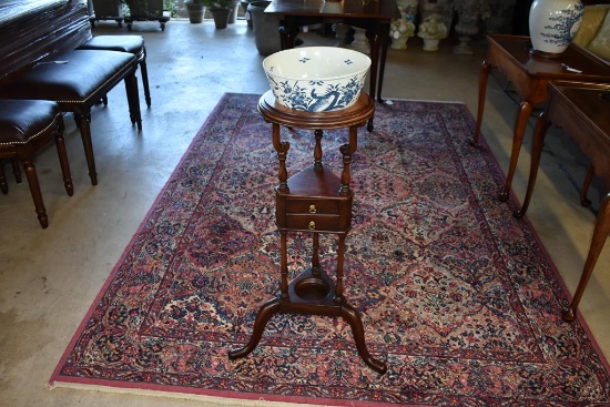 Vintage Schott Furniture Mahogany Plant Stand with Delft Bowl