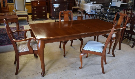 Vintage Cherry Queen Anne Style Dining Table with Extension Leaf