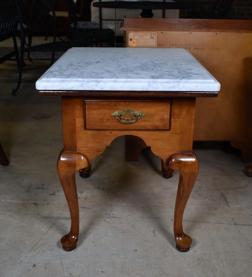 Statton “Truty” Americana Marble Top Queen Anne Cherry Side Table