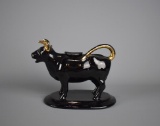 Antique Jackfield Shropshire, England Black Lead Glaze Ceramic Cow Creamer with Lid