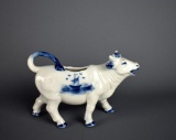 Antique German “Delft” Windmill Blue & White Porcelain Cow Creamer