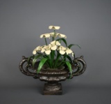 Vintage Florentia Enameled Metal Flower Sculpture (Made in Italy) in Cast Iron 9” W Urn