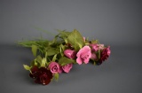 Bunch of Red & Pink Porcelain Roses with Silk Greenery