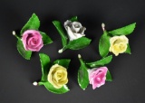 Set of Five Herend Handpainted Porcelain Roses, Hungary