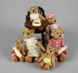 Miniature Jointed Teddy Bear Family with Highchair, Bottles, & Bowl