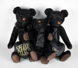 Set of Cikra Cleveland Jointed Black Russian Lamb Teddy Bear Family with Matching Heart Pillows