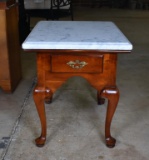 Statton “Truty” Americana Marble Top Queen Anne Cherry Side Table