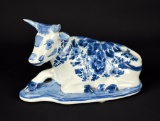 Delft Blue & White Recumbent Cow Figurine, Holland
