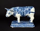Delft Blue & White Cow on Base Figurine, Holland