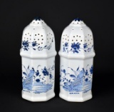 Pair of Delft Williamsburg Restoration Blue & White 7” Muffineers / Sugar Shakers, Holland