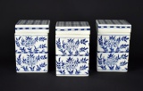 Set of Three Royal Goedewaagen Delft “Williamsburg” Reserve Collection 4.5” Lidded Box/ Canisters