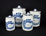 Delft Blue & White Graduated Canister Set:Tea, Coffee, Sugar & Flour, Holland