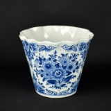 Delft Blue & White 4.25” Flower Pot with Crimped Edge, Holland