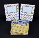Lot of Five Marye-Kelley Decoupage Frames & Oval Holland Delft Dish