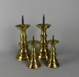 Set of Four Matching Virginia Metalcrafters Brass Pillar Candle Holder Spikes