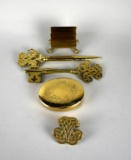 Lot of Five Brass Desk Accessories: Mail Stand, Letter Opener, Paper Weight, Box, Paper Clip