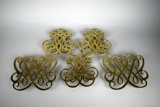 Lot of Five Virginia Metalcrafters Brass Trivets with Williamsburg & Thomas Jefferson Cipher Designs