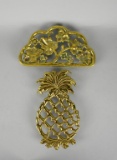 Lot of Two Virginia Metalcrafters Brass Trivets with Pineapple & Vines Designs