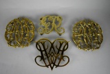 Lot of Four Virginia Metalcrafters Brass Trivets with Colonial Designs